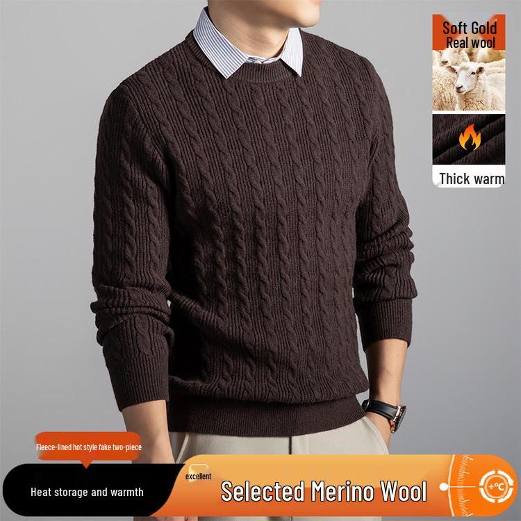 Men's Youth Fashion Cable Knit Sweater - Thick, Casual, Comfortable Two-Piece Pullover