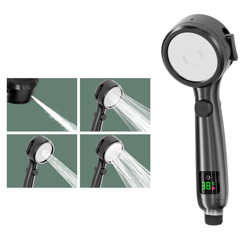 High-Pressure Digital Display Handheld Shower Head 4 Mode Jet Styles New Black ABS Bathroom Faucet Accessory Single Water Outlet