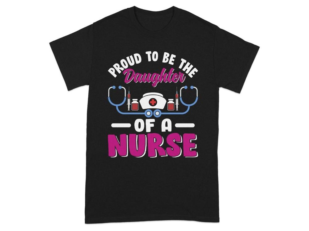 

Daughter Nurse T-Shirt Gift Idea Stethoscope Syringe Red Cross Graphic Design L