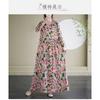 2025 New Floral Vacation Style Travel Round Neck Vintage Long Skirt Flesh Covering Dresses
