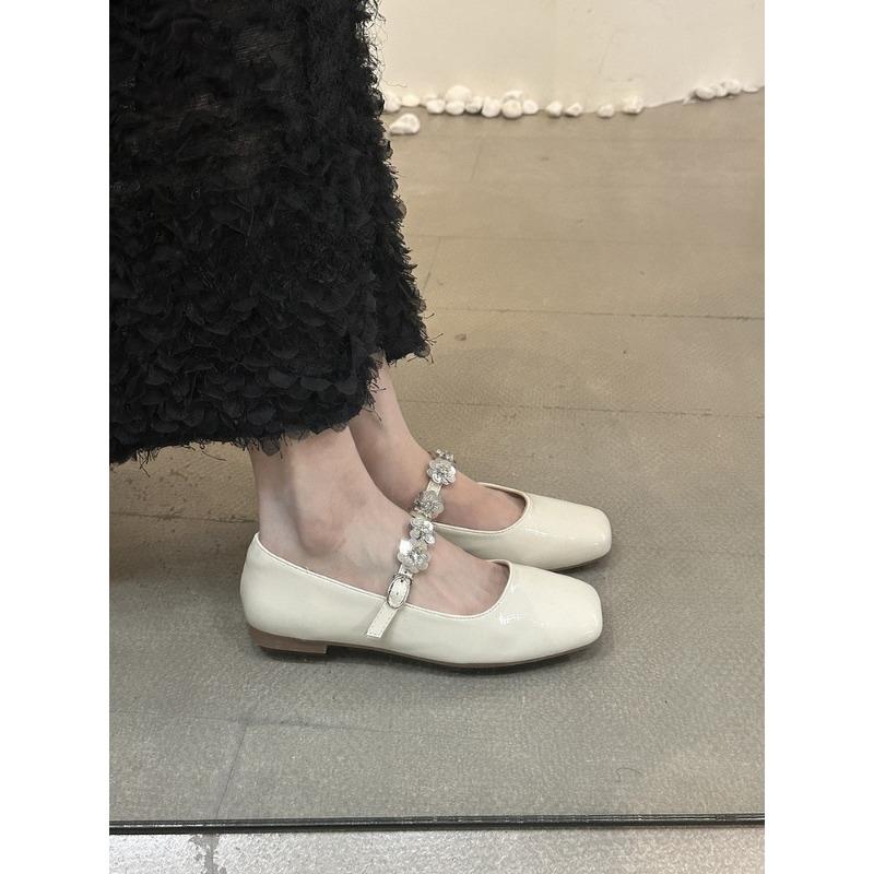 Niche square head sequined buckle Mary Jane shoes women's new silver with skirt flat shoes