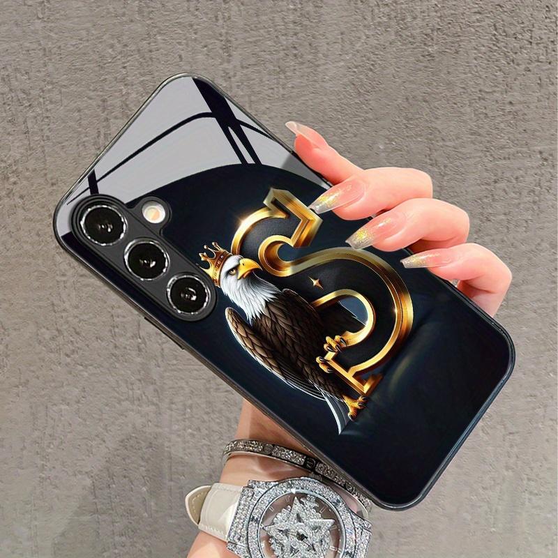 Gold Crown Eagle Letter S Electroplated Glass Phone Case for Samsung GalaxyS26 S25 S24 S23 S22 S20 FE Ultra Plus anti drop Cover