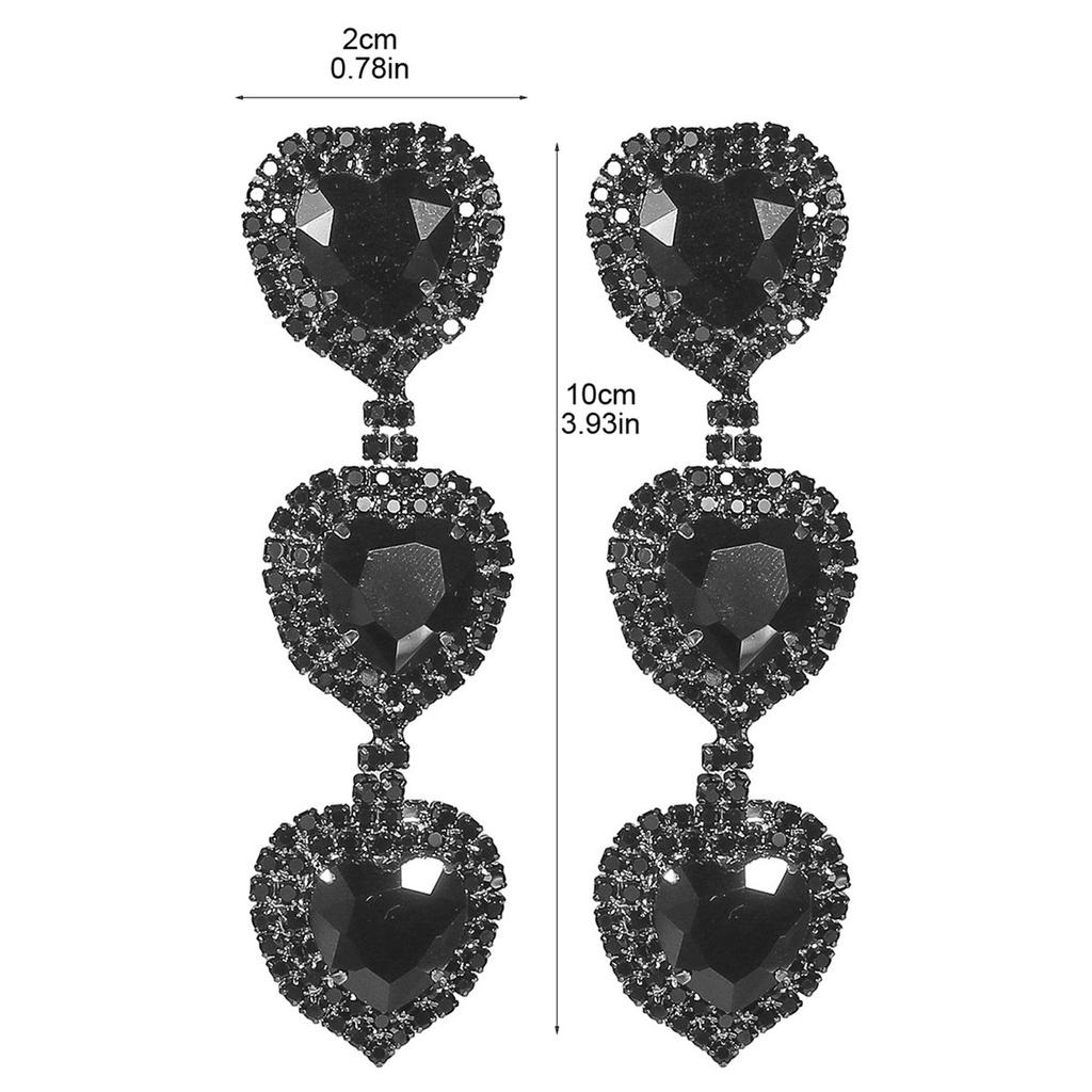 New High-Grade Black Long Love Earrings Temperament Luxury Rhinestone Earrings Prom Earrings Women's Earrings 1 Pair