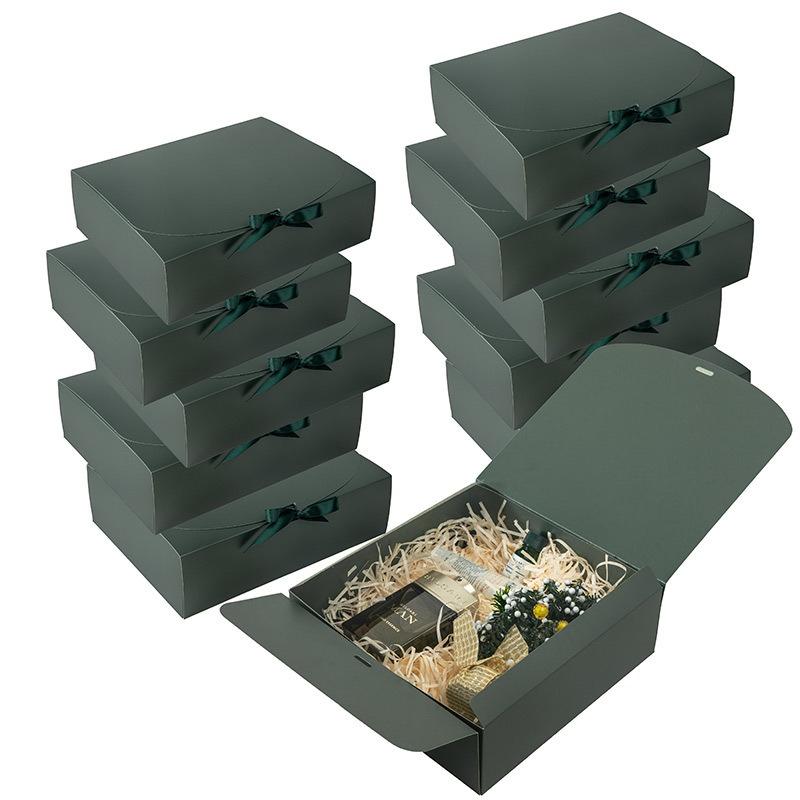 Black Folding Gift Present with Lid Luxurious Red Ribbon Cardboard Gift Boxes Wedding Graduation Gift Anniversary Birthday Souvenir Packaging Box