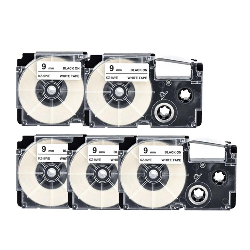 5 Packs 9mm Label Ribbons XR-9GN XR9BU XR9YW XR9WE Compatible for Casio EZ Label Printer KL8100 KL-100 KL-120 KL-750 Label Maker