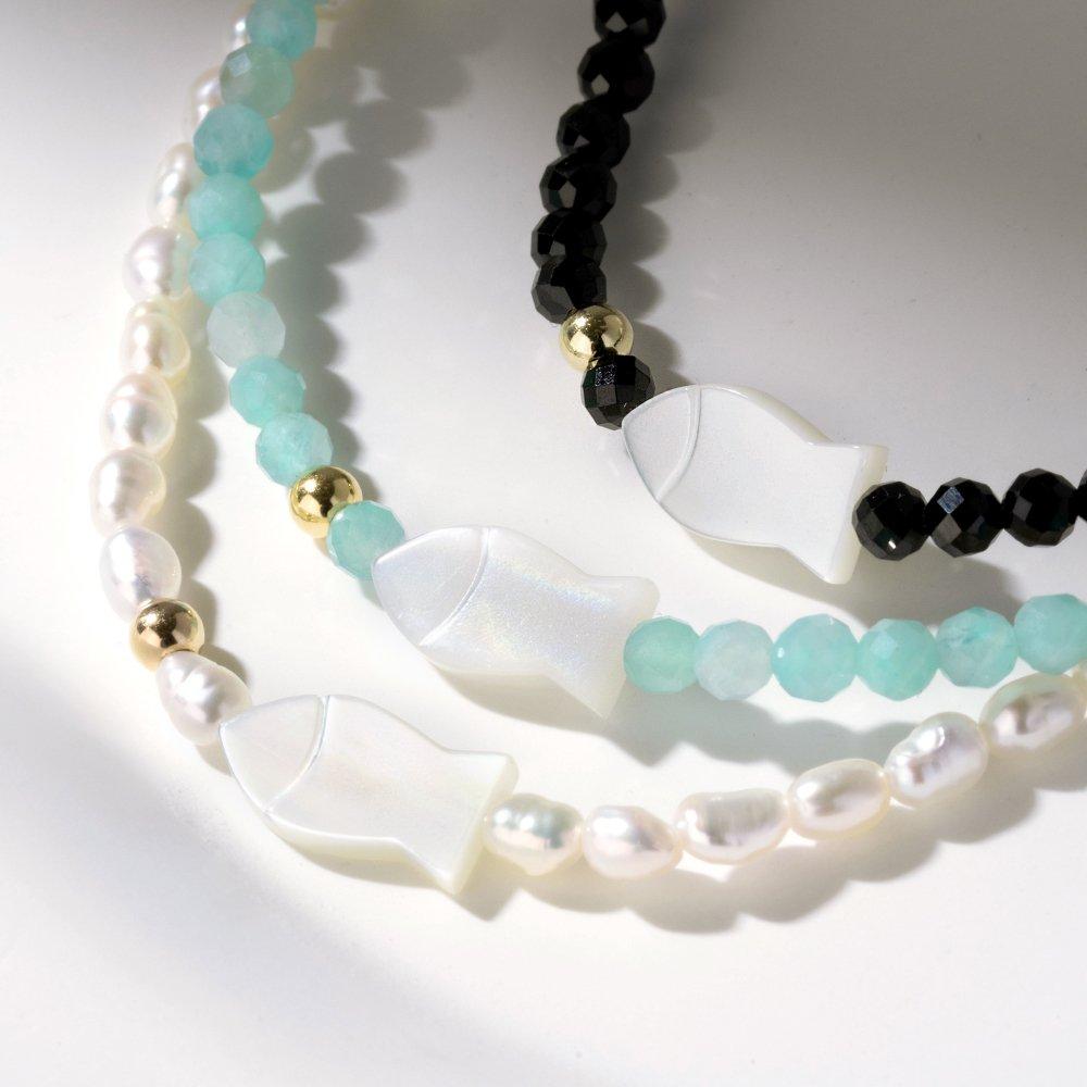 14K Cut Natural Stone Mother-of-Pearl Fish Bracelet (Choose One of Three Types) - A Lucky Gift