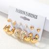 European & American Retro Geometric Hammered Textured Earrings 6-Piece Set: Creative Heart Diamond Stud & Alloy Earrings