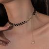 Elegant Black Crystal Pearl Clavicle Necklace - Versatile, High-End Fashion Choker.
