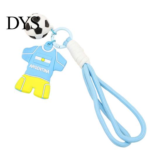National Team Keychain Pendant, Thick Braided Rope Mini Football Soft Rubber Jersey Charm Key Holder, Argentina Brazil Germany Colors Fan Gift