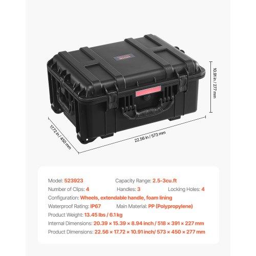 VEVOR 2.5 Cu.ft Weatherproof Hard Case, Waterproof Hard Case with Rolling Wheels and Retractable Pull Handle