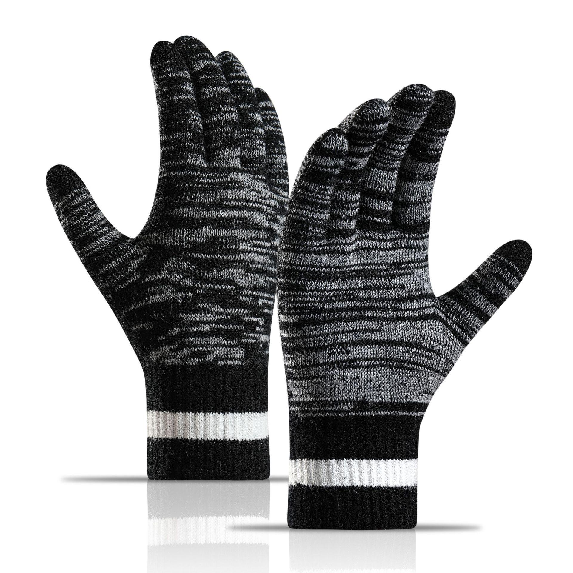 

Мужские зимние теплые вязаные утолщенные полосатые мягкие перчатки для сенсорного экрана чёрный