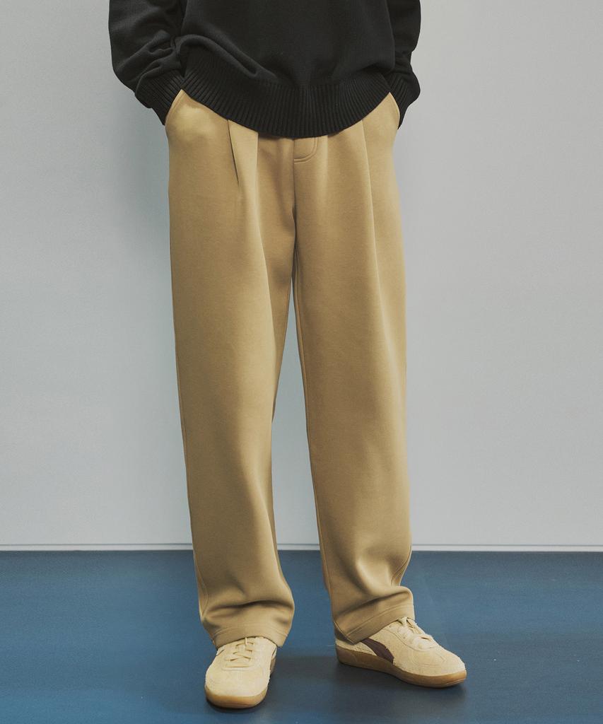 HALBKREIS LAYOUT P10038 Elastic Waist Single-Pleat Wide Pants_Beige