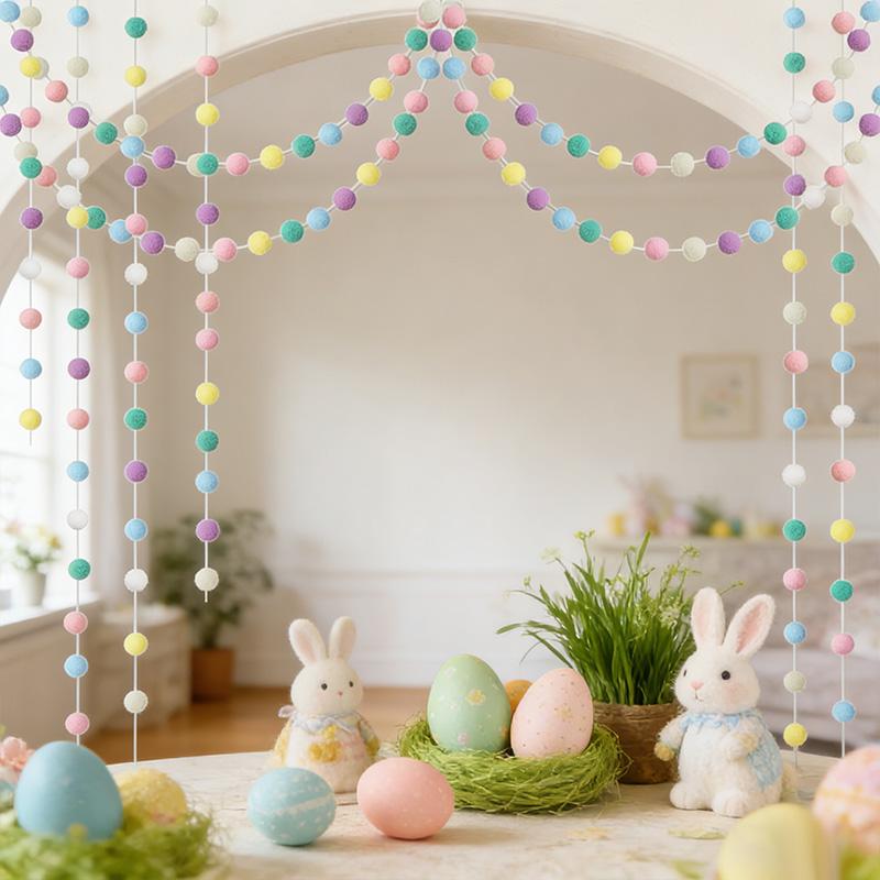 Easter Decoration Macaron Color Pom Pom Ball Garland Kids Birthday Party Decor Favors Supplies Baby Shower Hanging Bunting Flag