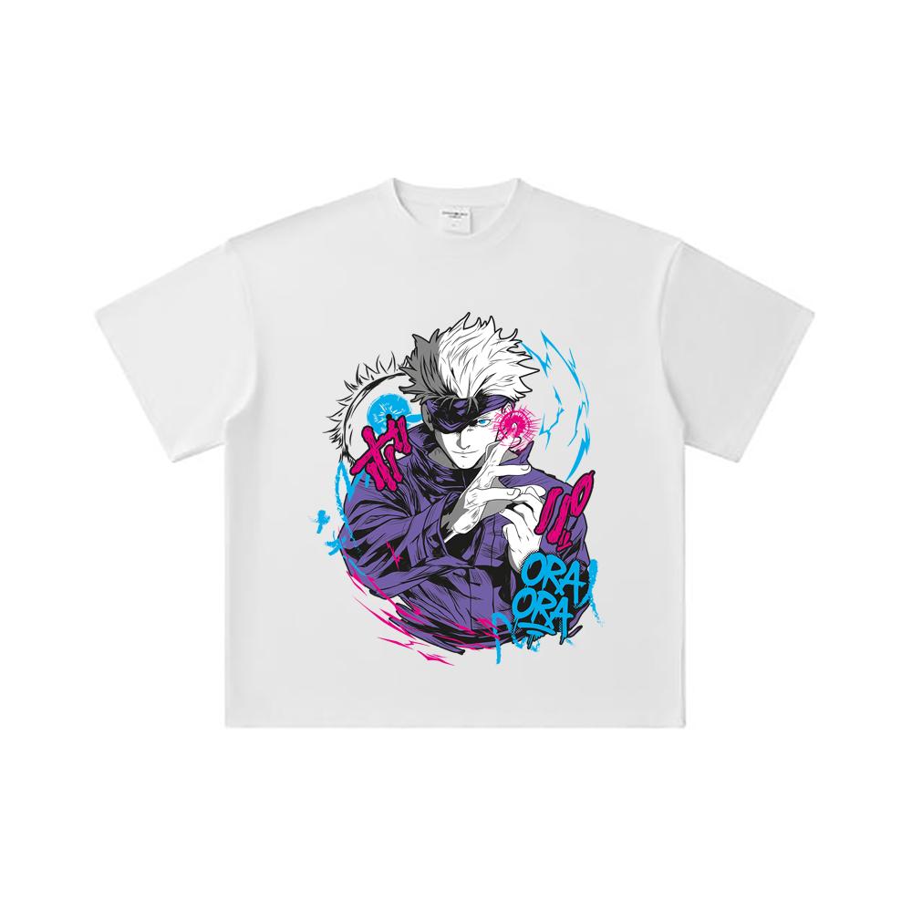 260 GSM Double Yarn 32 Count 100% Cotton Jujutsu Kaisen V59 Gojo Print Unisex Heavy Cotton T Shirt