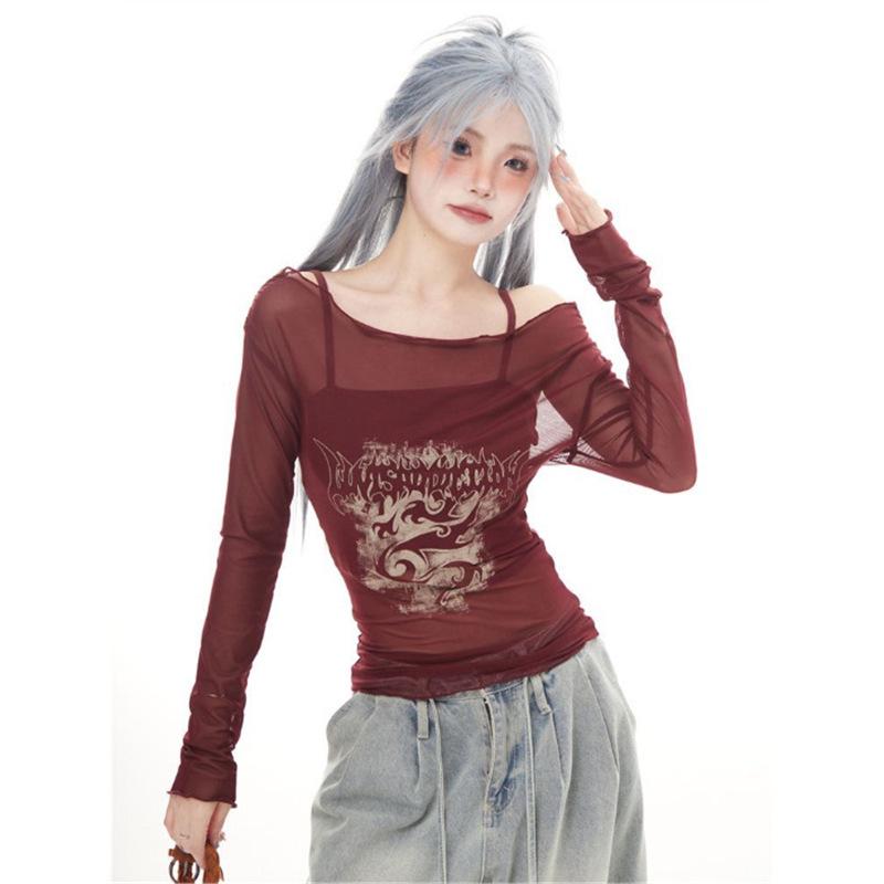 

BIGGOLD Women s Pure & Sexy One-Shoulder Mesh Camisole Set - Summer Waist-Cinching Slimming Top XL