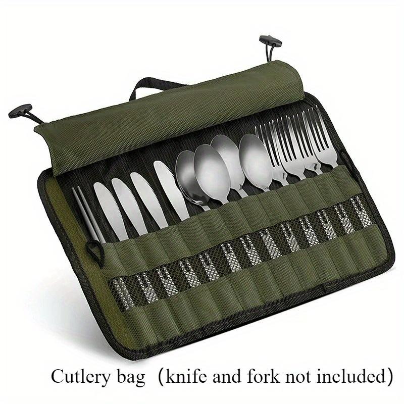 Outdoor camping tableware roll storage bag, Oxford cloth portable tableware bag with safety slot - lightweight and compact trave