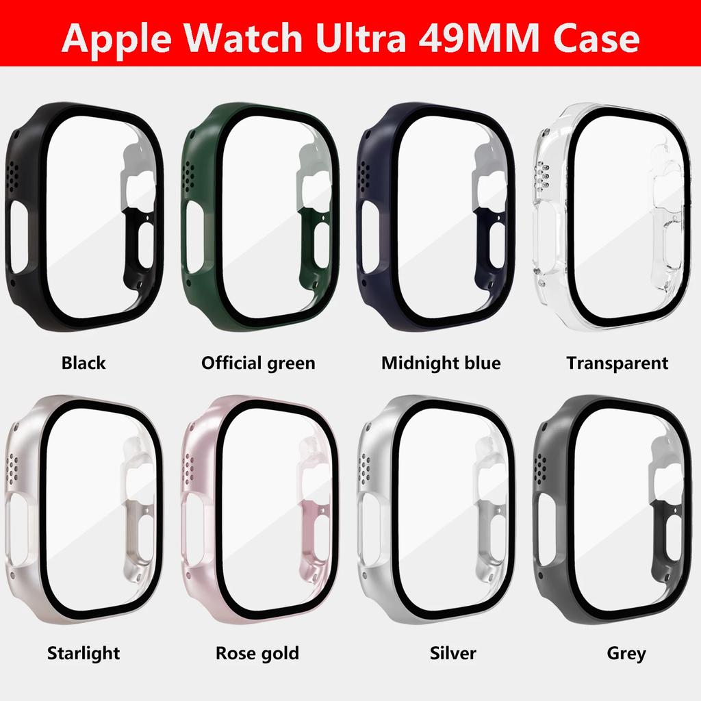 Glass+case For Apple Watch Ultra/Ultra 2 49mm Strap Smartwatch PC Bumper+Screen Protector Tempered Cover for Iwatch Series Ultra