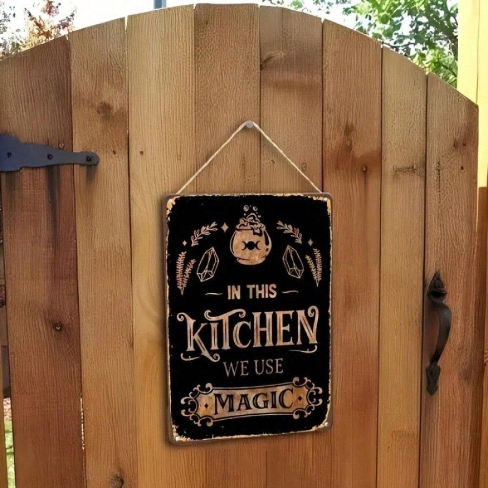 Vintage Metal Tin Sign Magic Kitchen Halloween Decor Wall Art 12x8 Inch