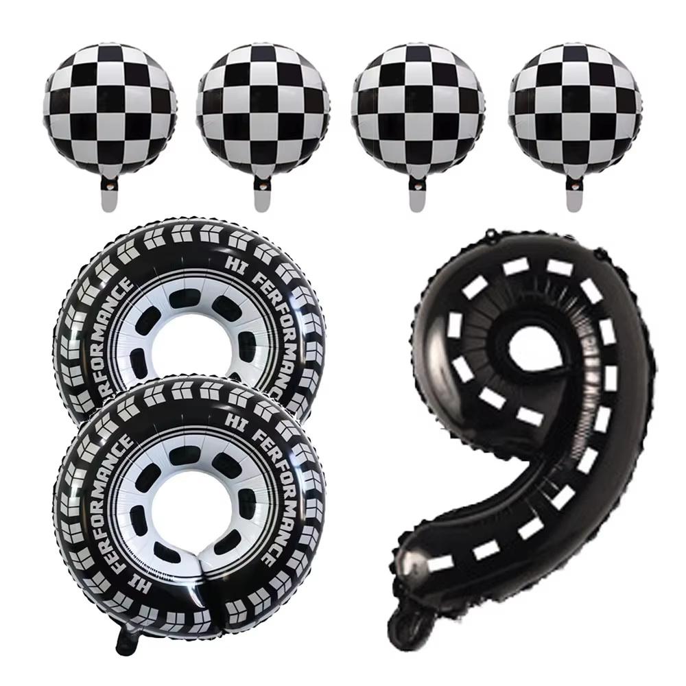 7pcs Race Car Balloons Birthday Party Supplies Tire Wheel Balloons  Checkered Tire Balloon Party Favors Decorations