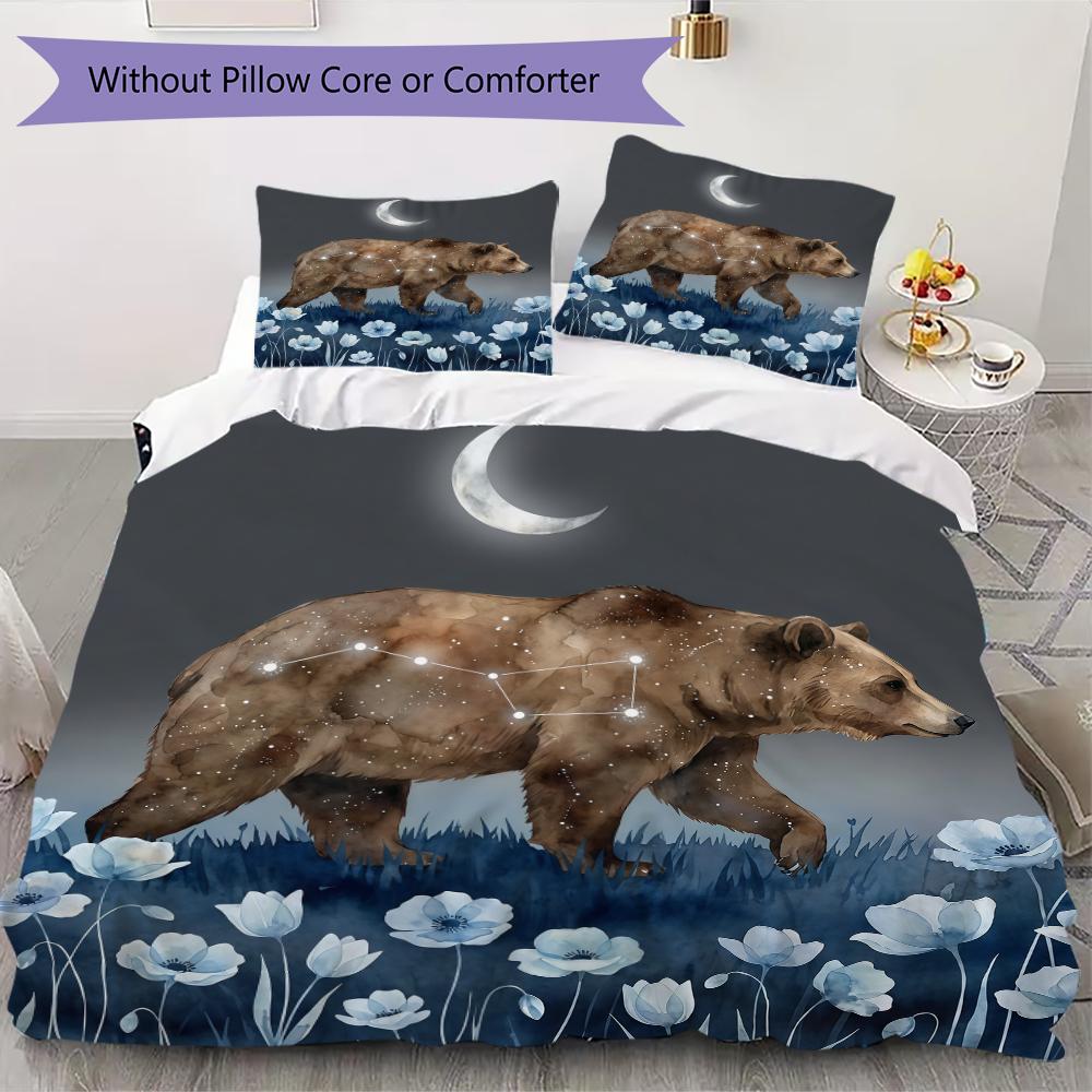Vintage Bear Pattern Bedding uilt Set uilt Cover Pillowcase Home Decoration Birthday Gift (1 * duvet cover + 2 * pillowcase without core)
