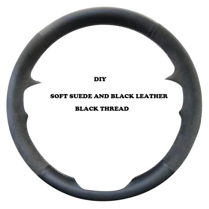 Hand-stitched Style for Skoda Octavia Superb Kamiq 2 Spoke Steering Wheel -2024 Black Leather Steering Wheel Cover