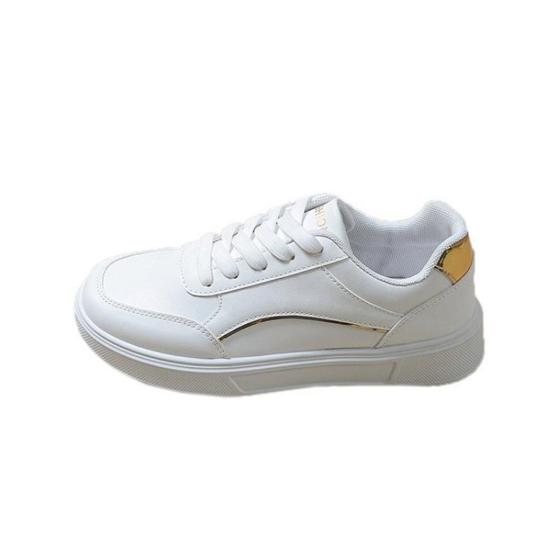 Flat bottom simple little white shoes women's new round head lace-up single shoes student large size running board shoes