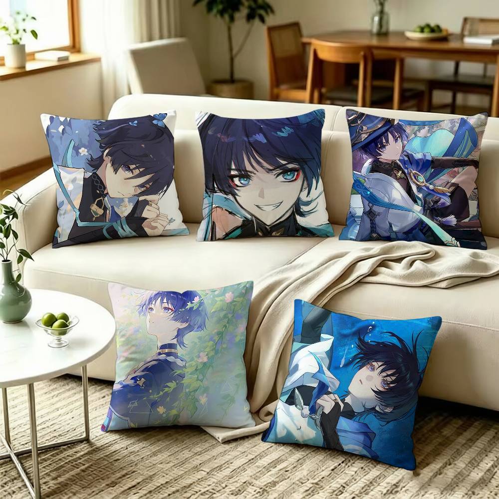 Popular Game Genshin Cool Wanderer Square Double-Sided Printed Pillow Case Sofa Cushion Cover Bedroom Bedside Decor