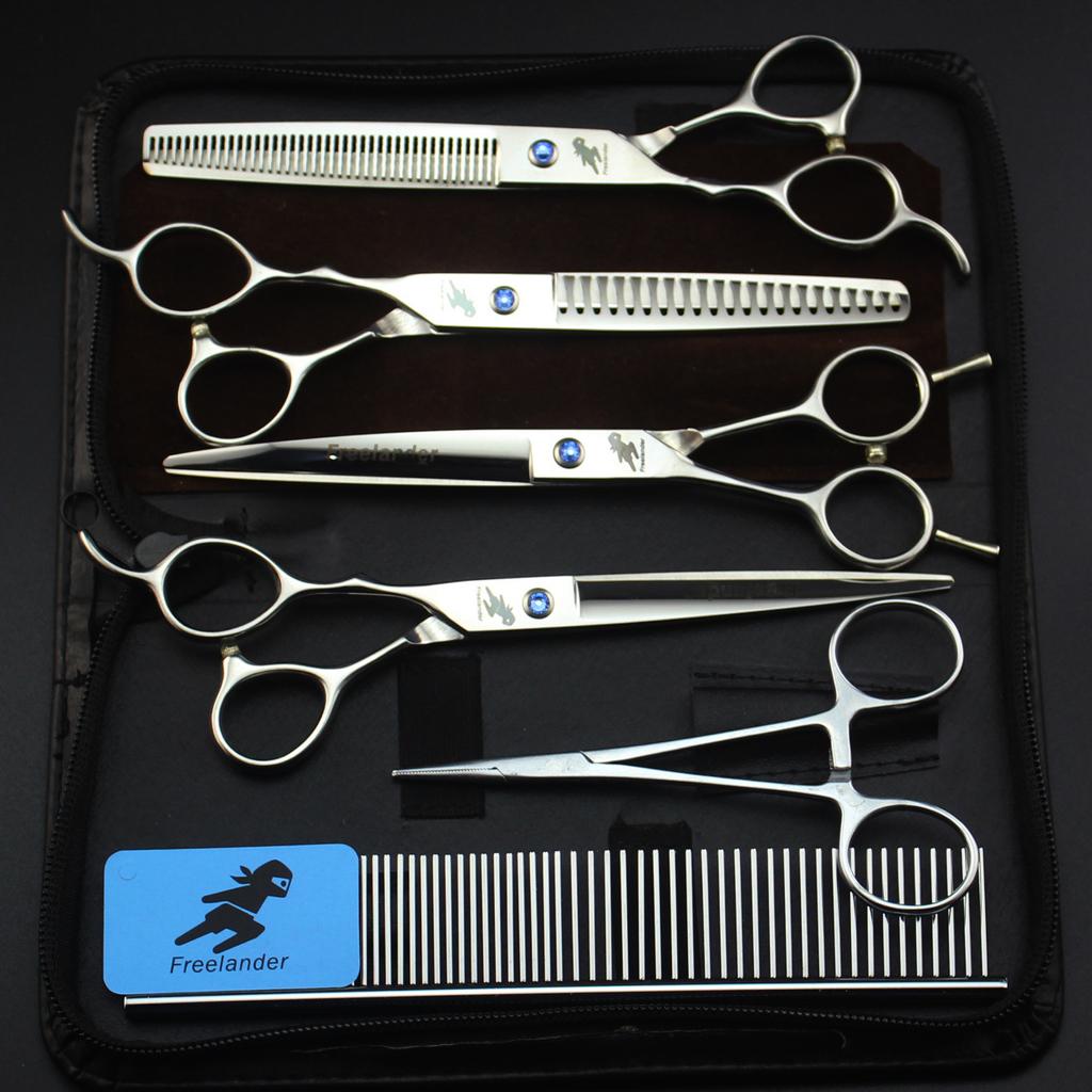 7.0 inch, bright left hand 4 packs, high-end pet beauty scissors, straight scissors set, dense teeth, fish bone teeth 7H