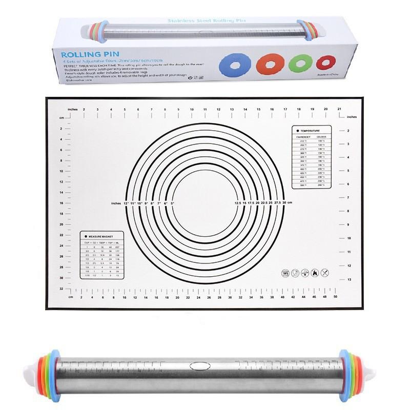 17-Inch Adjustable Stainless Steel Rolling Pin with Thickness Scale