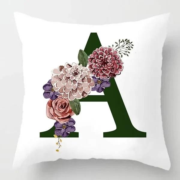 Grüner Buchstaben Floral Kissen Druck Kissenbezug Zuhause Schlafzimmer Zimmer Dekoration Wohnzimmer Sofa Kissenbezug 45x45cm