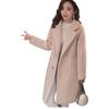 Korean Style Loose Fit Woolen Coat with Cotton Padding - Mid-Length & Slimming Design