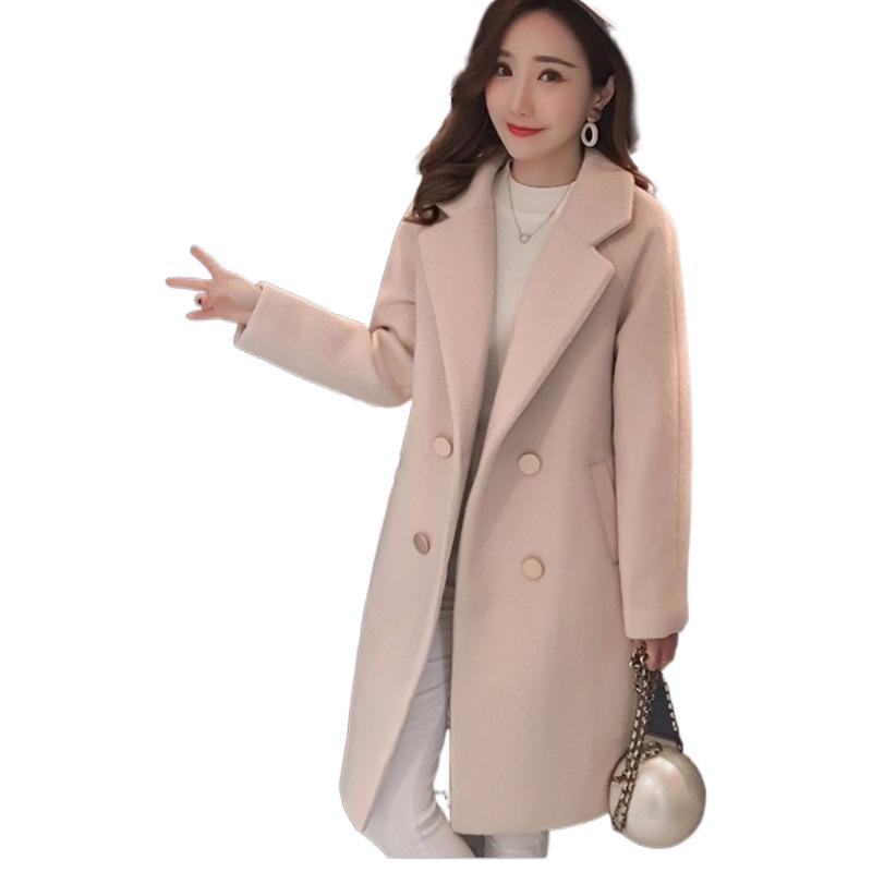 Korean Style Loose Fit Woolen Coat with Cotton Padding - Mid-Length & Slimming Design