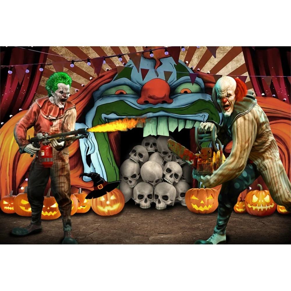 Circus Halloween Background Hanging Cloth Full Moon Night Witch Skull Carnival Party Decoration Background Photography Studio