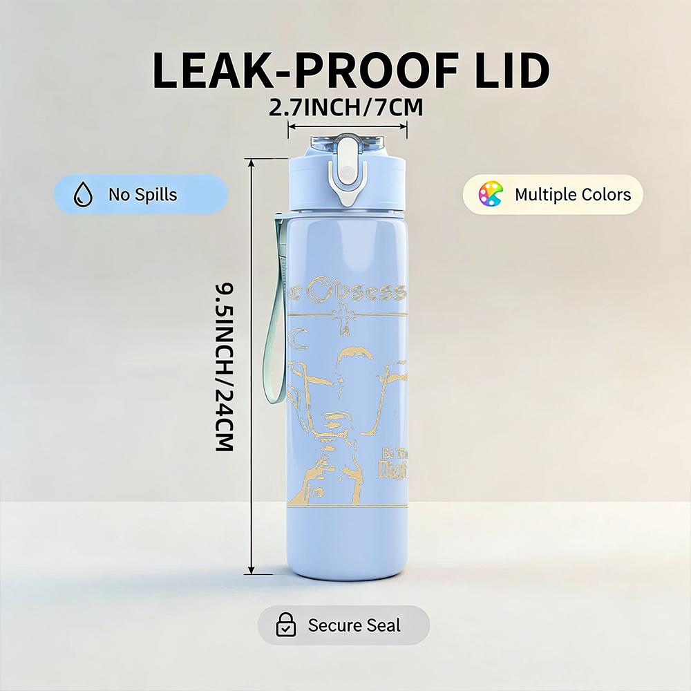 1PC Light Blank Faded Minimalist Print 750ml Colorful Plastic Sports Water Bottle Leakproof Pop Up Lid with Straw for Outdoor Work Home Use