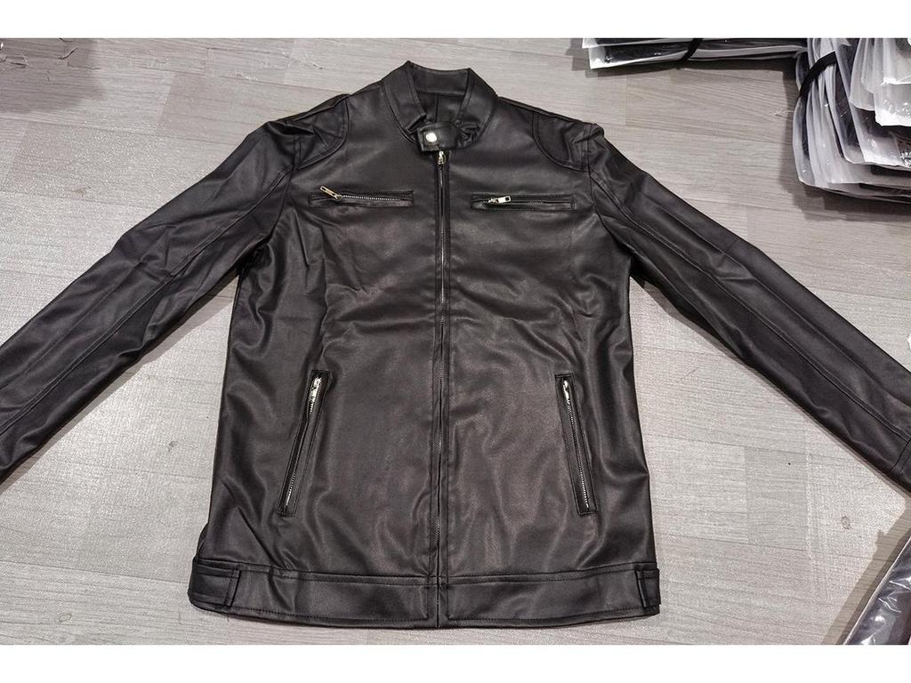 European & American Style Men's Stand-up Collar Leather Motorcycle Jacket with Logo