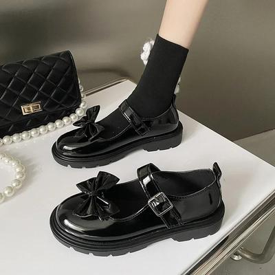 Chaussures pour Femmes 2025 Vintage Bout Rond Chaussure Noire Filles Douces Talon Bas Plateforme Mocassins Lolita Taille 44 Escarpins pour Femmes