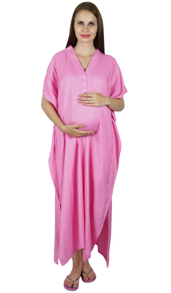 Bimba Kaftan de Maternité avec Ceinture Robe de Nuit d'Allaitement| Boutons Devant| Baby Shower