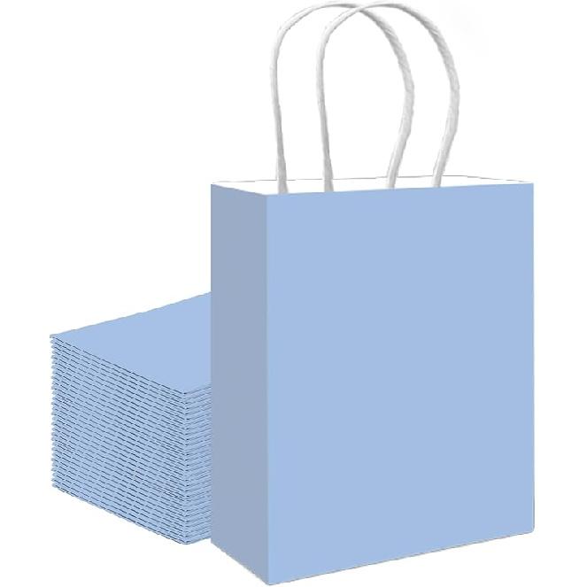 qiqee 24PCS Medium Gift Bag with Handles Bulk 11"x5"x8" Gift Bags Light Blue Bags Multiple Uses (Medium Size)