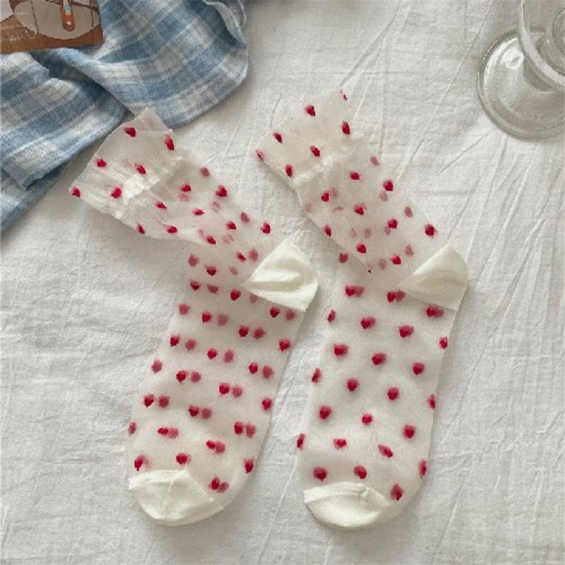 Ultra-thin Transparent Crystal Silk Socks Women Fashion Summer Harajuku Crew Socks Retro Flower Streetwear Elastic Long Socks