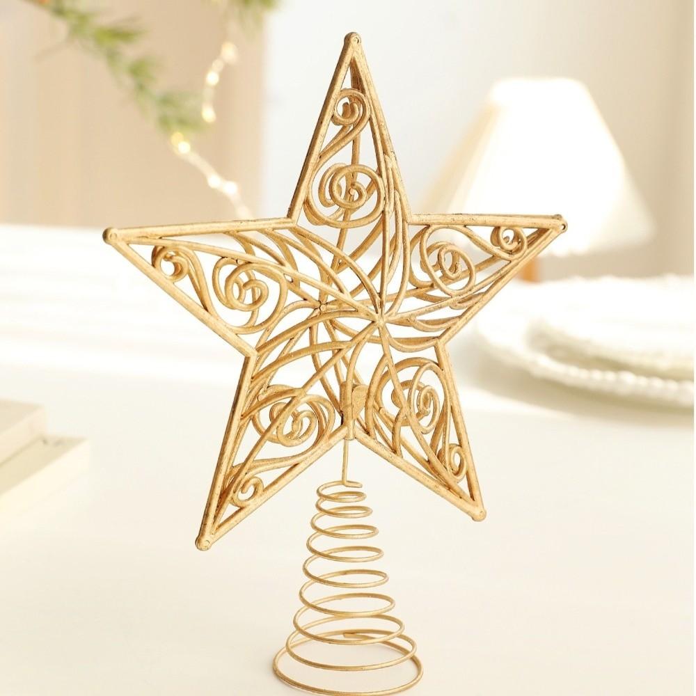 New Gold Star Christmas Tree Top Star Hollow Out Plastic Iron Christmas Tree Decorations Tree Ornaments Xmas Party