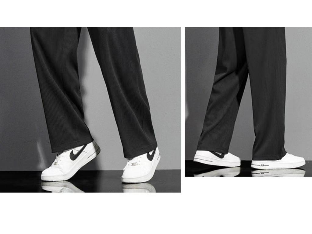 Men's Trendy Summer Ice Silk Wide-Leg Pants - Casual, Solid Color, Plus Size, Straight-Leg Sports Style