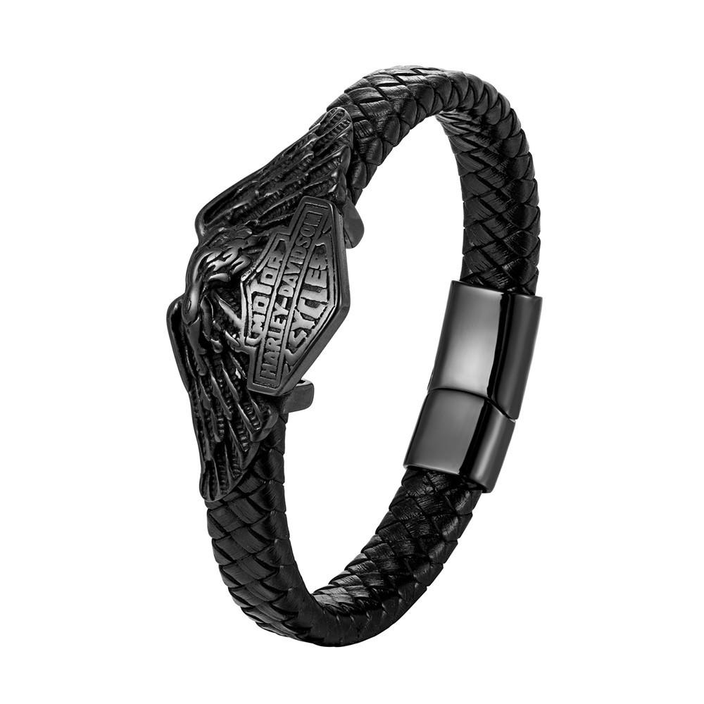 European and American Jewelry Titanium Steel Leather Rope Bracelet Retro Personality Bracelet Retro Harley Shield Bracelet Men s 2026 19CM