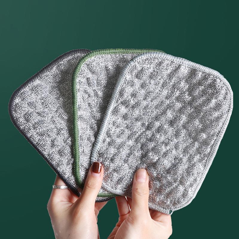 Wiping Rags Steel Wire Washing Cloth Microfiber Dishcloths Non-Stick Oil Kitchen Cleaning Cloths Double-Side Reusable Washcloth