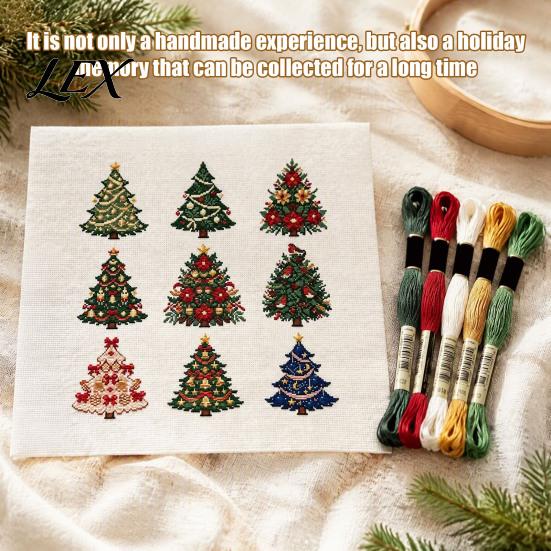 Christmas Art And Craft Projects Cross Stitch Kit, Winter Holiday DIY Embroidery Xmas Starter Kit for Adults Tree Adults, Home Decor Threads Tools