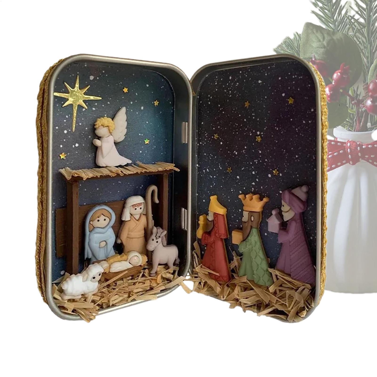 

Handmade Pocket Christmas Nativity Scene Gift Jar Mini 3D Festive Decorative Holy Figurines With Holy Family Sheep Jesus Statue CN