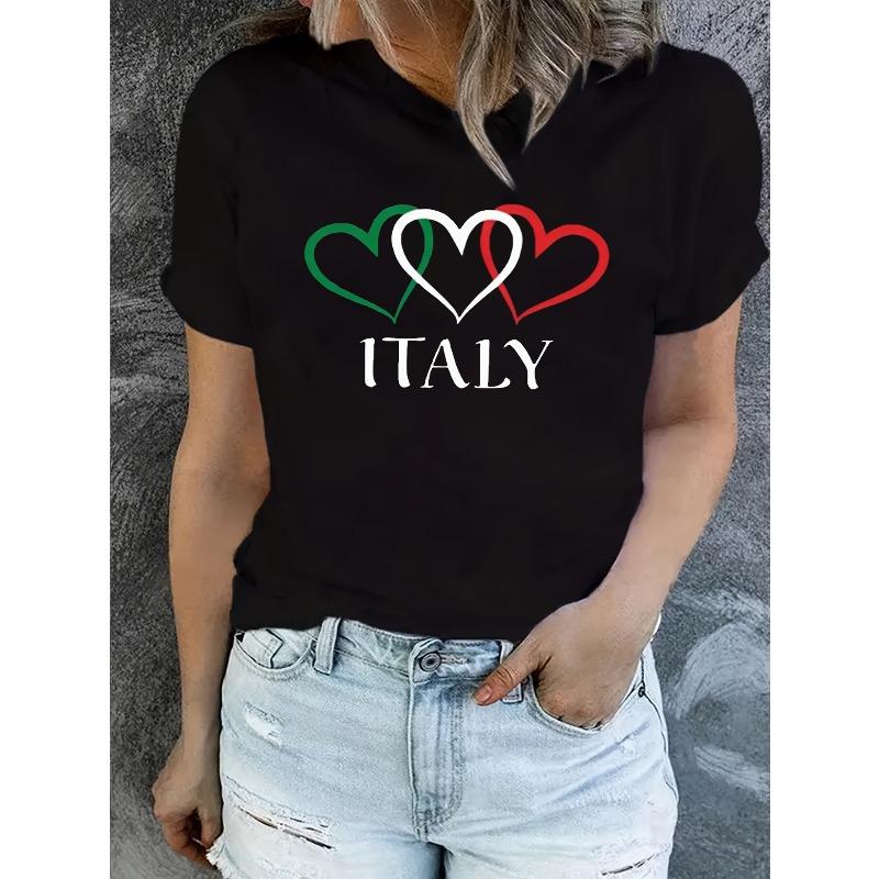 Creative Heart Pattern Printed T-Shirt for Women S чёрный