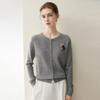 Lekasha Women's 100% Pure Cashmere Round Neck Cardigan with Embroidered Little Horse and Color Block Design
