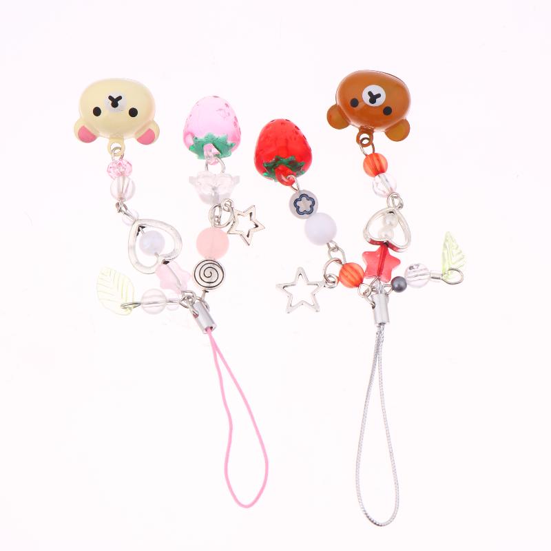 Cute Bear Strawberry Star Mobile Phone Chain Y2K Cartoon Phone Lanyard Camera Pendant Couple Keychain Gifts