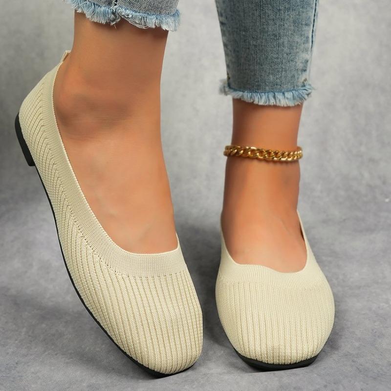 Fashion Women Mesh Flat Sneakers Round Toe Dress Shoes Knit Ballet Breathable Non-Slip Walking Shoes Lightweight Slip On Running Sneaker
