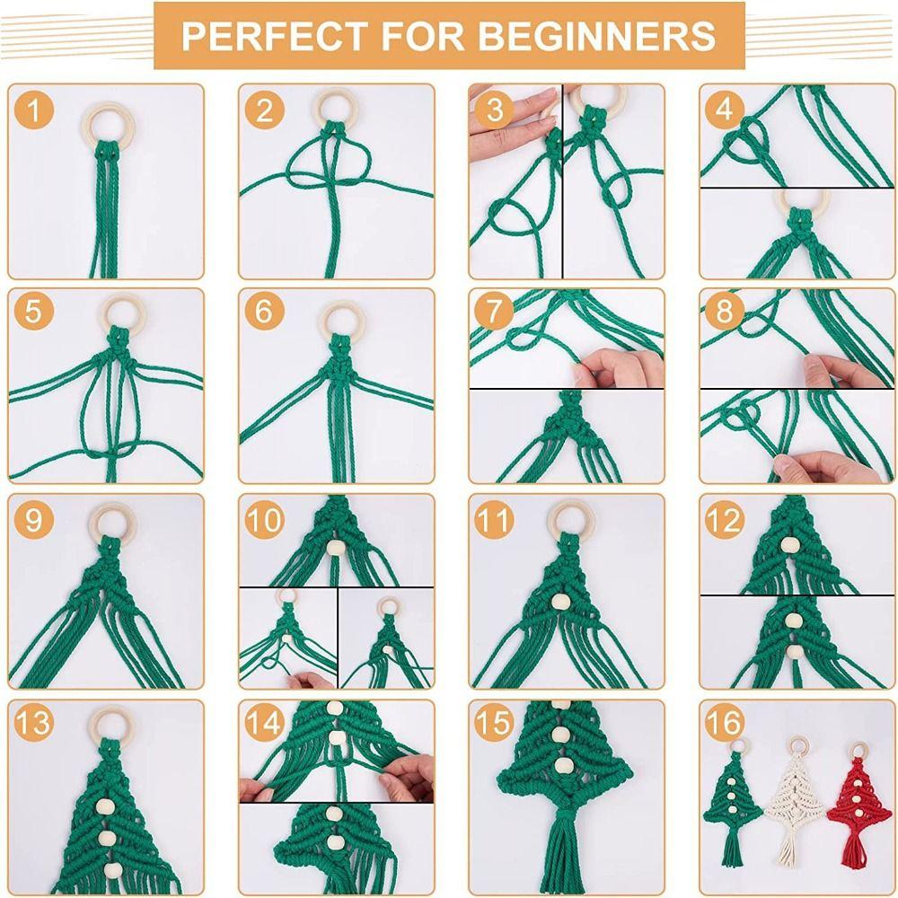 Bohemian Kwastjes Design Kerstboom Macramé DIY Kit Katoenkoord Handgeweven Kerst Wandkleed Materiaalpakket Rood/Groen/Wit
